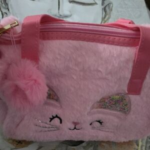 Pink Furry Cat Face Kids Tote Bag